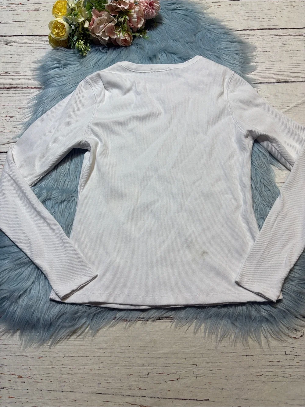 Buck Mason Surplus White Ribbed Crewneck Long Sleeve Top sz XL